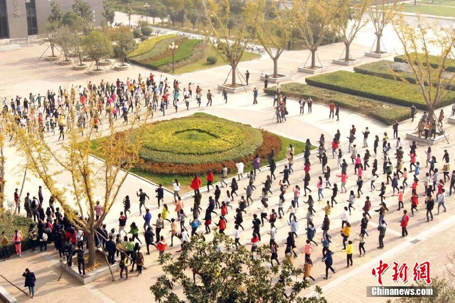 11月11日，河南財(cái)經(jīng)政法大學(xué)校園內(nèi)，300名在校大學(xué)生在上演了一出“光棍”也瘋狂的“快閃”大戲。