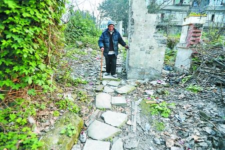 昨日，大渡口區(qū)，徐建高老人走在他鋪成的石子路上。 記者 張路橋 攝