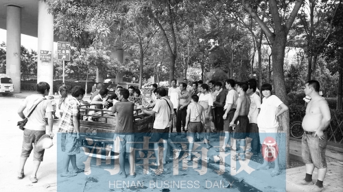 北環(huán)南陽路立交橋下，瓜農(nóng)小秦被打后，附近瓜農(nóng)紛紛圍了上來