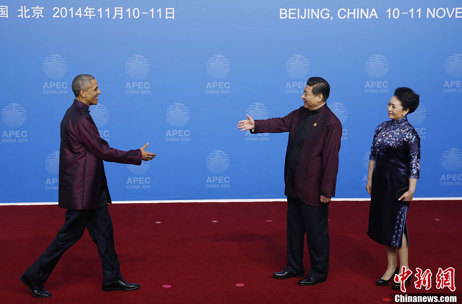 圖為習近平夫婦歡迎美國總統(tǒng)奧巴馬。中新社發(fā) 杜洋 攝