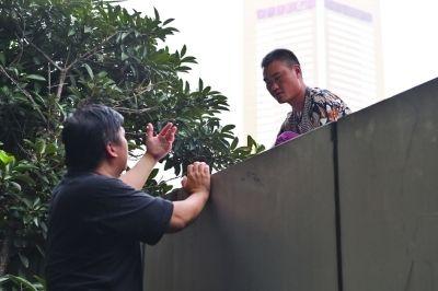 黃主任站在獨(dú)木樁上與男子交談了近半小時(shí)。